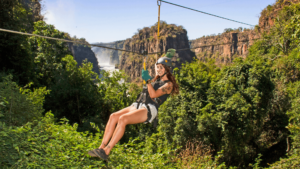 Canopy tour zip-lining through the gorge near Victoria Falls