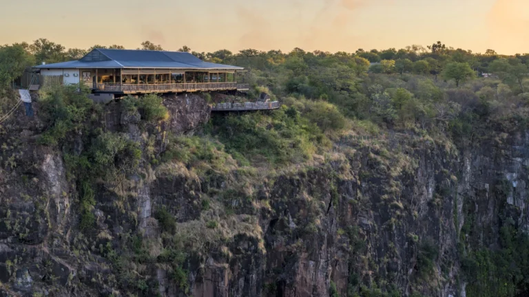 Guests enjoying lunch at The Lookout Café overlooking Batoka Gorge, Victoria Falls