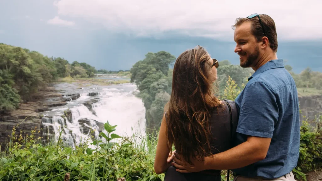 Family on guided tour of Victoria Falls with Old Drift Lodge Guide, Zimbabwe