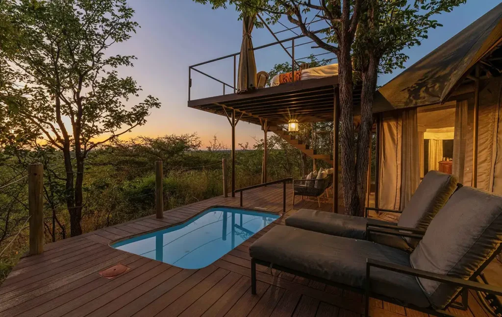 Luxury suite at The Elephant Camp with private plunge pool above the Batoka Gorge
