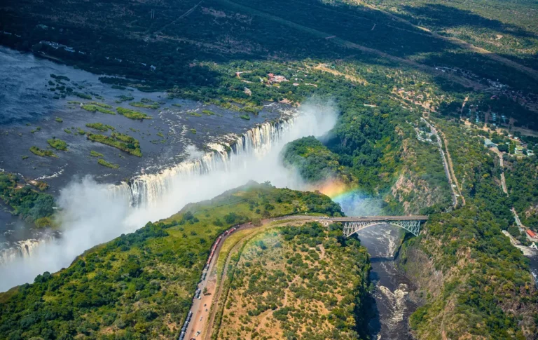 Aerial view of Victoria Falls and the Mighty Zambezi River