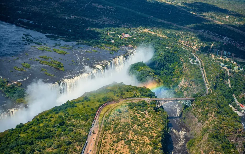 Flight of Angels helicopter view of Victoria Falls and the Zambezi River