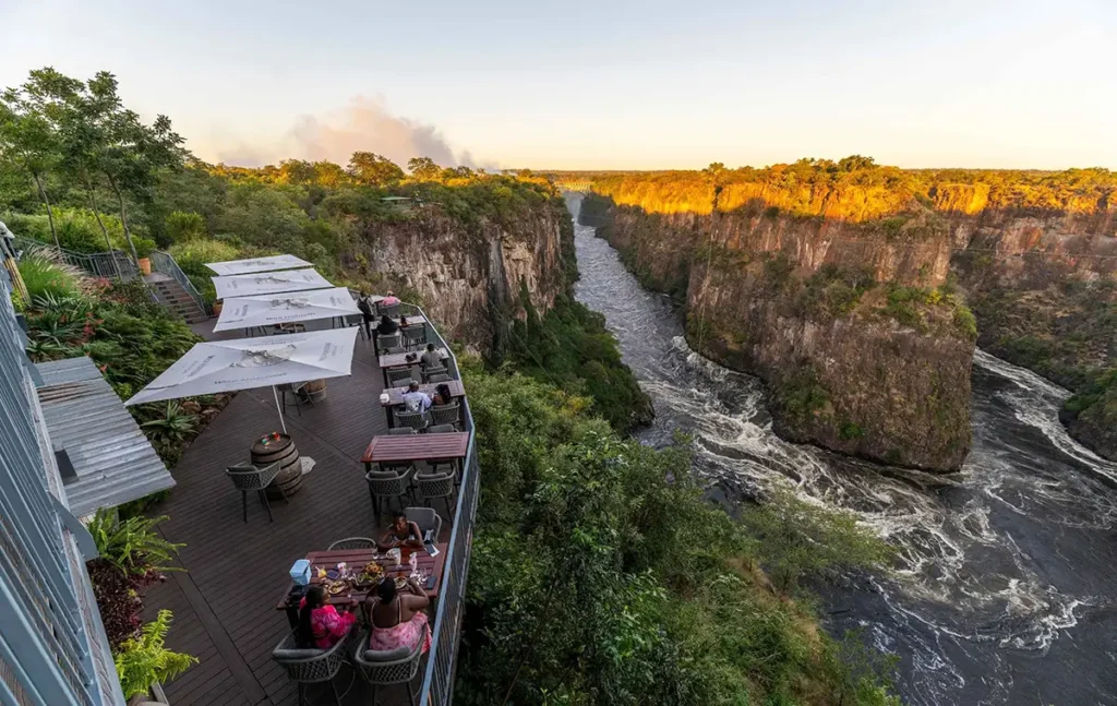 Lunch at The Lookout Café above the Batoka Gorge and Victoria Falls Bridge