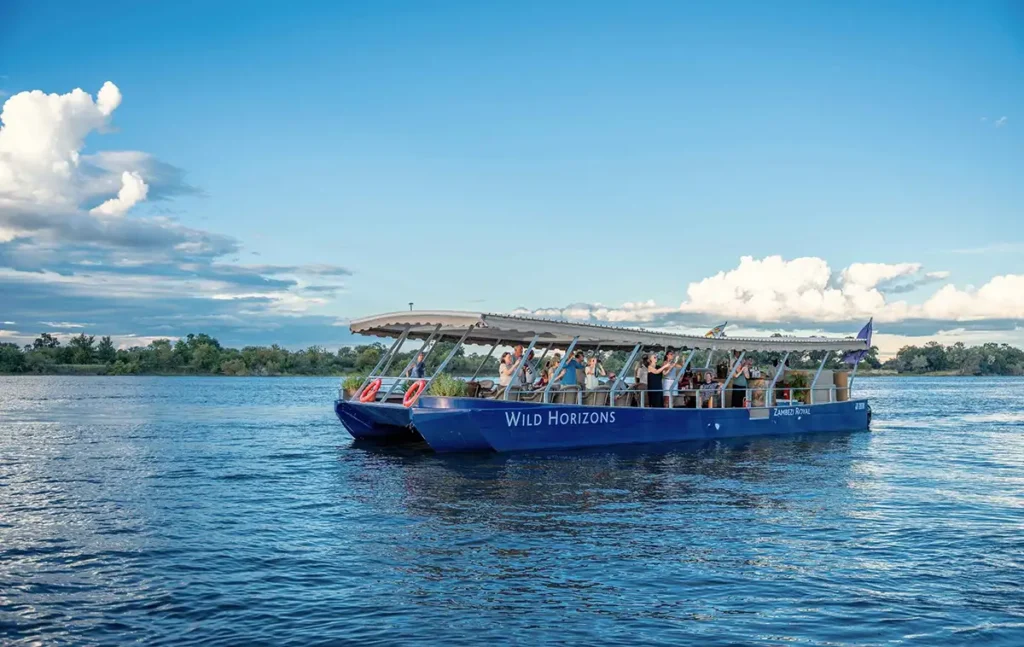 Zambezi Royal sundowner cruise on the upper Zambezi River near Victoria Falls