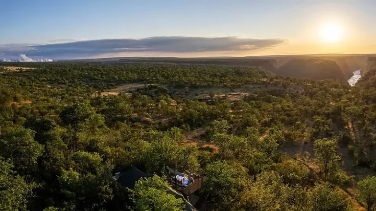 The Elephant Camp luxury lodge overlooking the Batoka Gorge, Victoria Falls