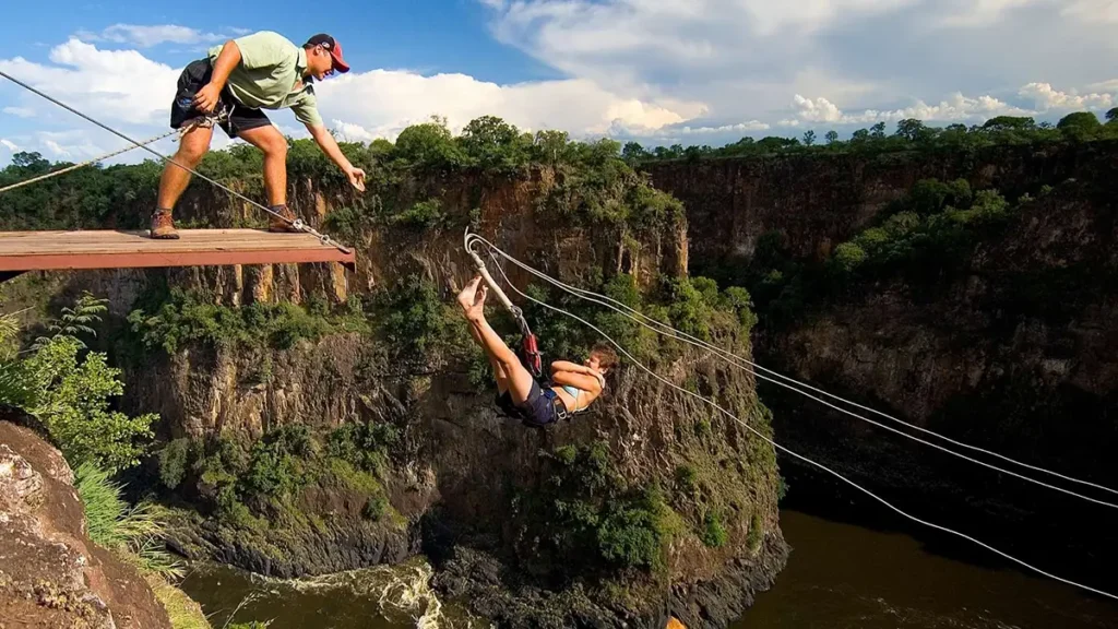 Enjoying the gorge swing above the Batoka Gorge