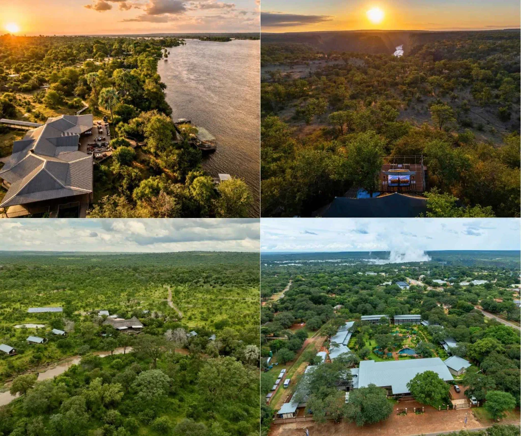 The four Wild Horizons lodges at Victoria Falls: Old Drift, The Elephant Camp, The Wallow Lodge and Waterfalls Lodge.